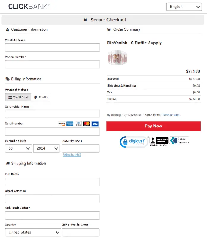 biovanish buy page